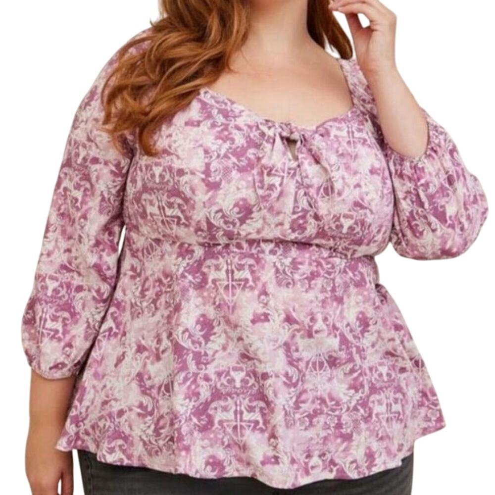 Torrid Harry Potter Damask Peplum Challis Tie Front Blouse